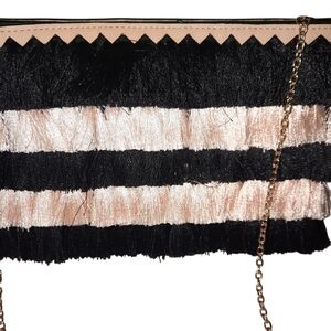 Chic Black and Cream Fringe Clutch
